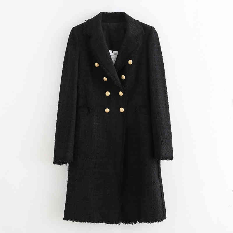 

Women Fashion Double Breasted Tweed Dress Style Jackets Elegant Ladies Turn Down Collar Long Sleeve Coats 210520, As pic