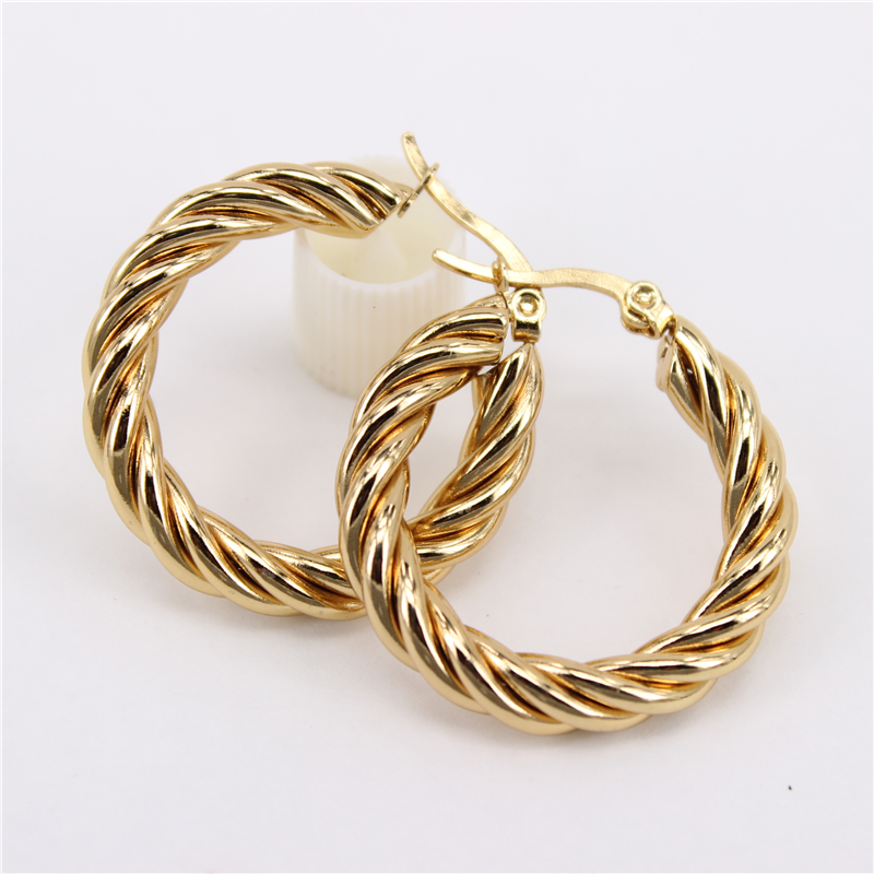 

Hoop earrings Popular diameter 30mm New gold color 5mm stainless steel earring twisted wire Casual sports jewelry