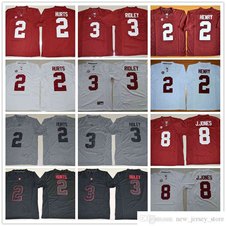 

NCAA Alabama Crimson Tide College Football Wear Jerseys 2 Jalen Hurts 3 Ridley Blackout Gridiron 8 Julio Jones Derrick Henry Jersey Gray Red White