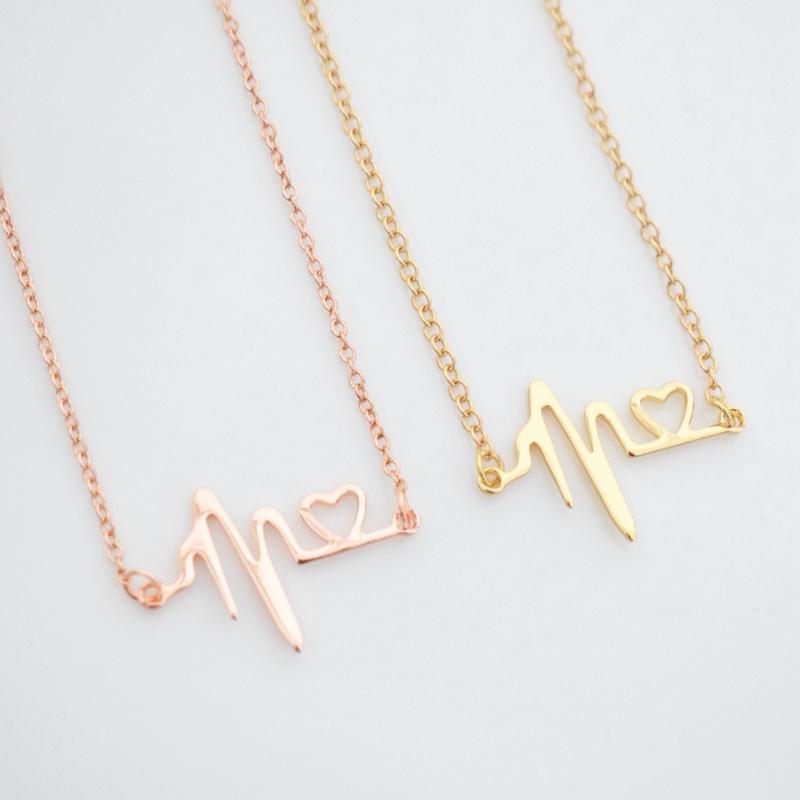 

Pendant Necklaces Exquisite Rose Gold Heart Electrocardiogram ECG Necklace Women Jewelry Valentine's Day Gift For Girlfriend Lover