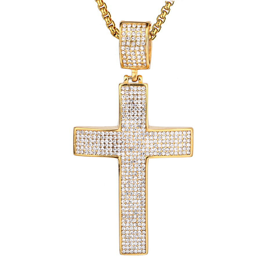

Iced Out Chain Big Cross Pendant Necklace StainlSteel CZ Cross Necklaces Bling Cubic Zircon Men's Hip Hop Jewelry XL1134 X0509