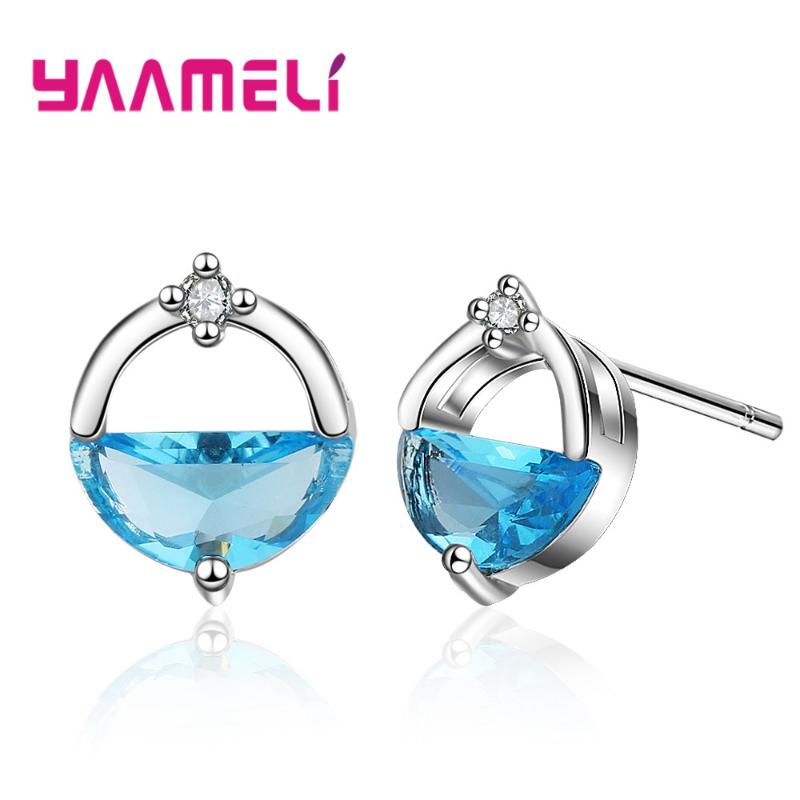Stud Women Girls Earrings Shining Blue Transparant Zircon CZ Spring Pool Original Design 925 Silver Pierced Brincos-image-704043392