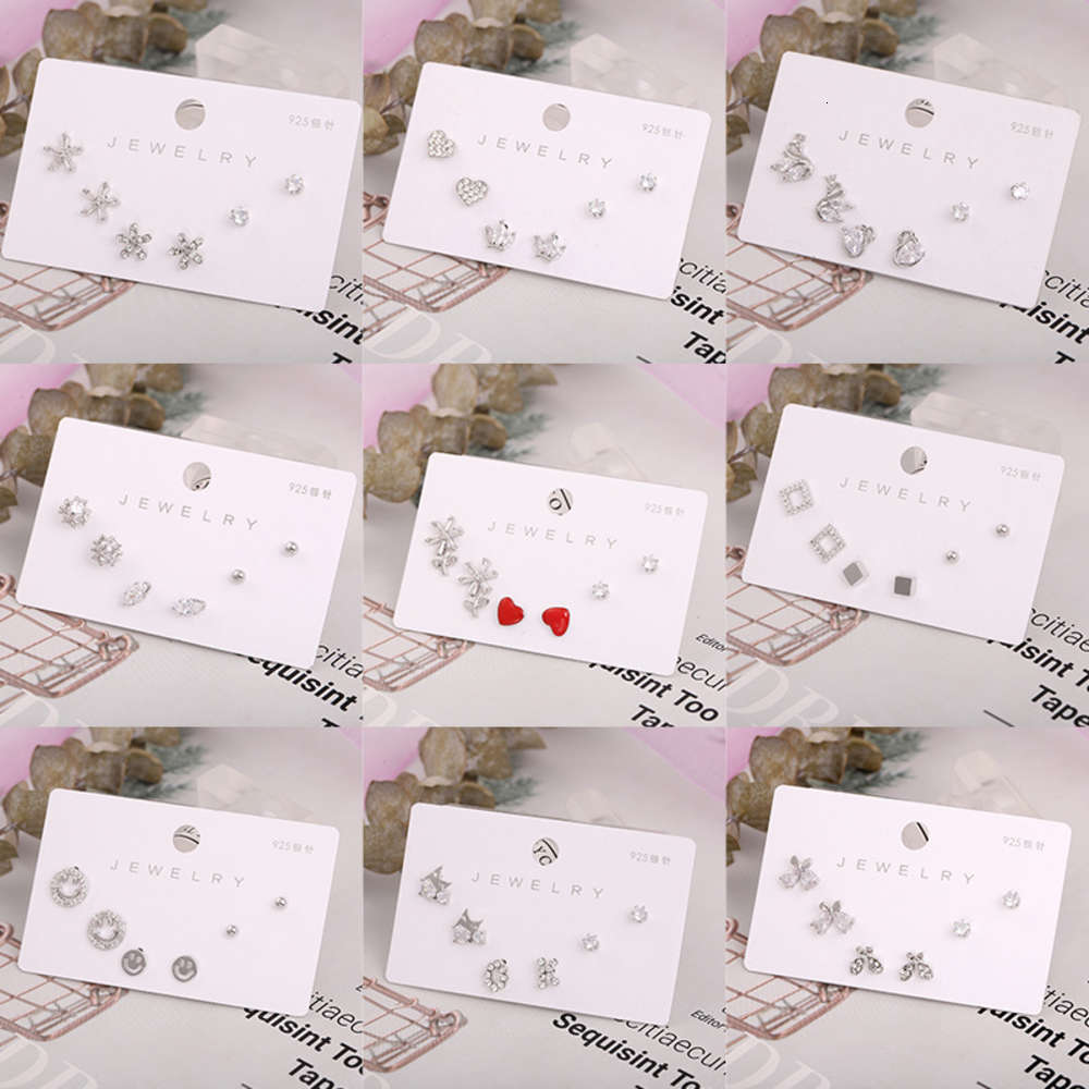 

S925 silver needle one week Earring Set female student temperament lovely earring net red Japanese Korean three piece set