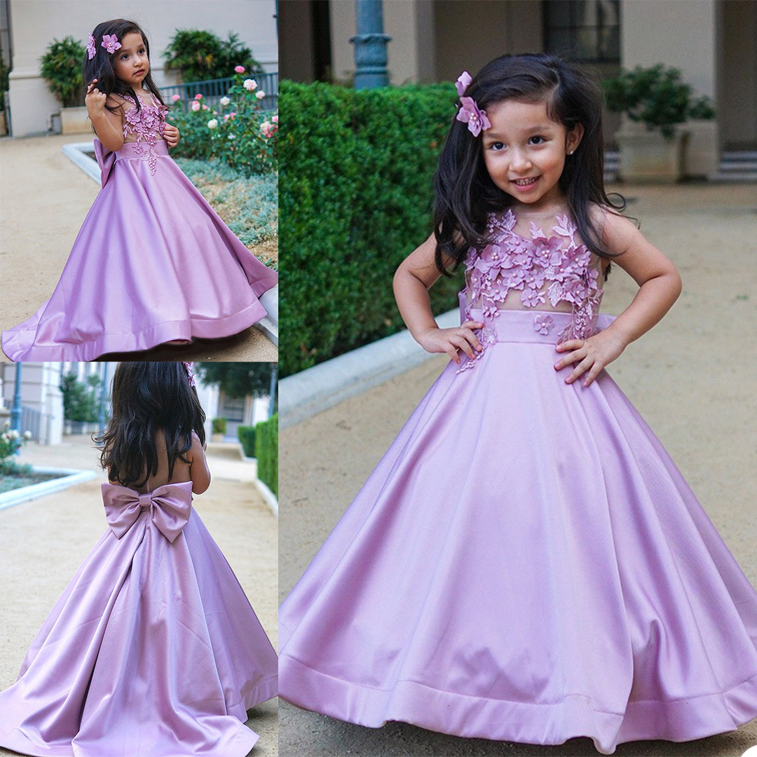 

Purple Flower Girls Dress 3D Floral Lace Appliques Children Birthday Party Dresses A Line Wedding Prom Formal Wear, Chocolate