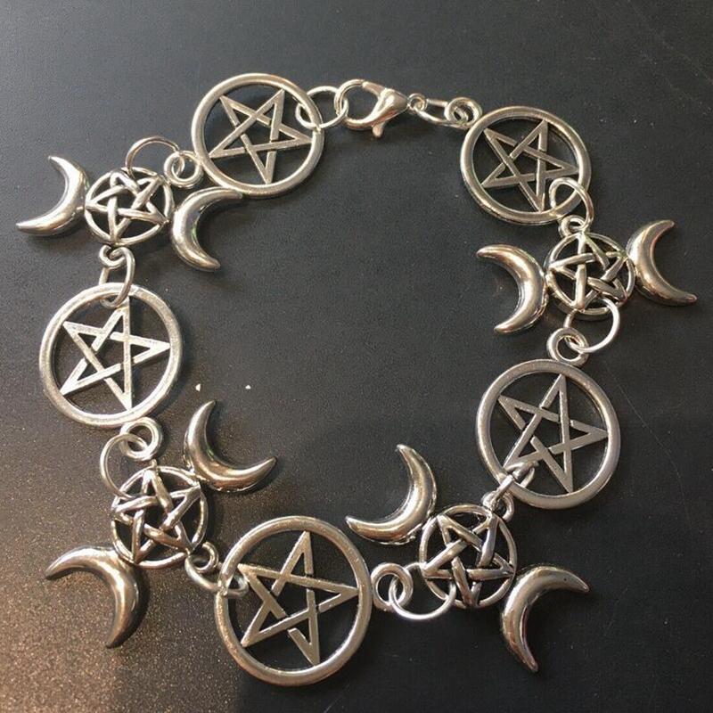 

Charm Bracelets Gothic Supernatural Pentagram Bracelet Star Magic Amulet Fashion Pentacle Triple Moon Goddess Fertility Charms Bijoux