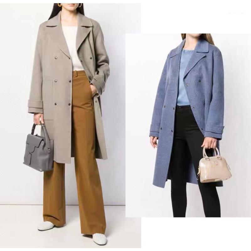 

Women's Wool & Blends The*ory 21 Autumn And Winter Lapel Double-breasted Coat Mid-length, Blue