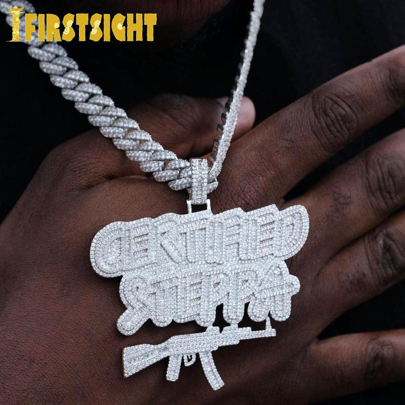 

Chains Iced Out Bling CZ Letter Certified Steppa Pendant Necklace Cubic Zirconia Gun Charm Necklaces Men Fashion Hip Hop Jewelry