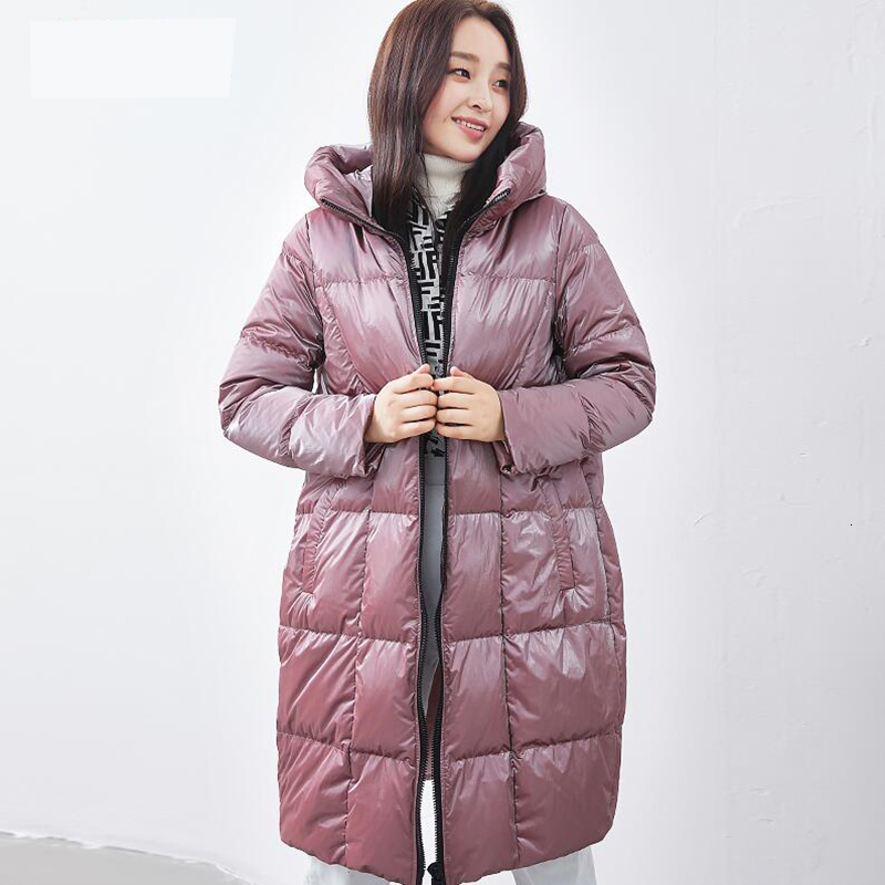 

down Winter High Quality 90% White Duck Jacket For Women Thick Warm Loose Long Hooded Down Coat Plus Size, Black