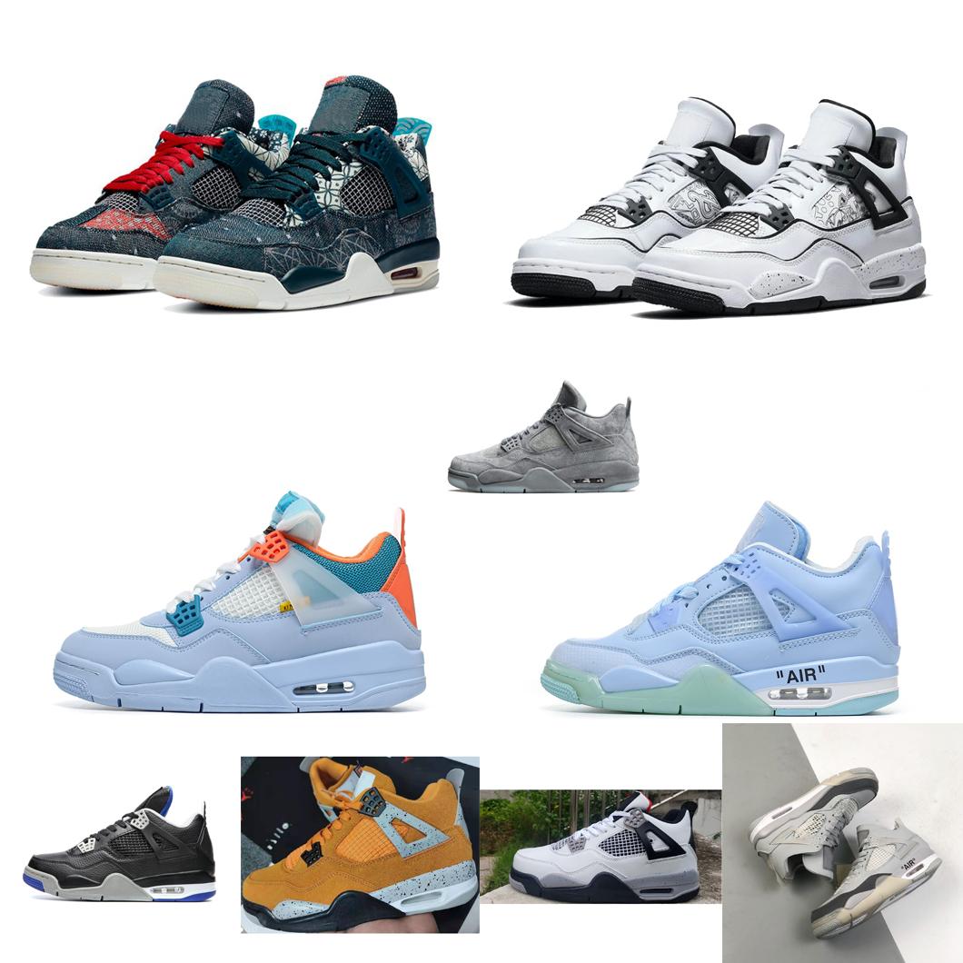 

Retro mens jumpman 4s basketball shoes womens kids jorden 4 iv sneakers Sashiko Denim Jean Grey Suede Yellow what the lebron tennis with box, Tatto