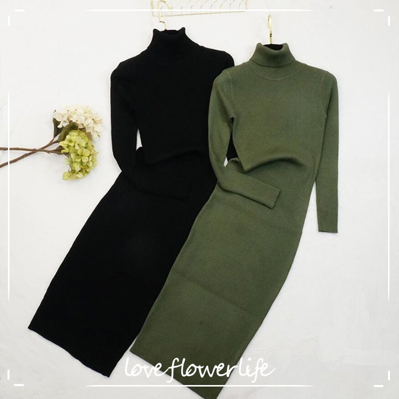 

Women Dress Autumn Winter Turtleneck Knitted Dress Long Sleeve Slim Ladies Bodycon Bottoming Sweater Dresses Vestidos 210521, Navy blue