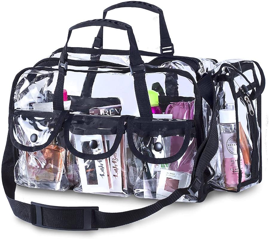 

Premium Clear Makeup Organizer PVC Toiletry Bag Transparent Cosmetic For Women Sturdy Zipper & 7 External Pockets Bags Cases, Large makeup bag