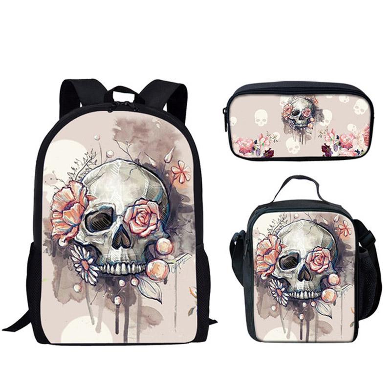 

School Bags Cool Skull Print 3D Set Fashion Teenage Girls Student Book Bag Bookbags Large Capacity Kids Backpacks For Women