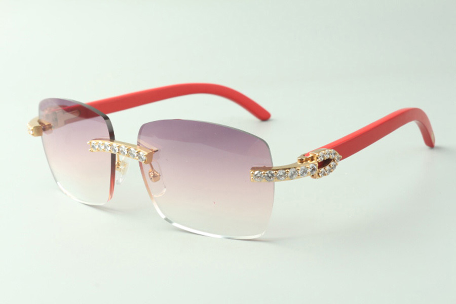 

Direct sales XL diamond sunglasses 3524025 with red wooden temples designer glasses, size: 18-135 mm