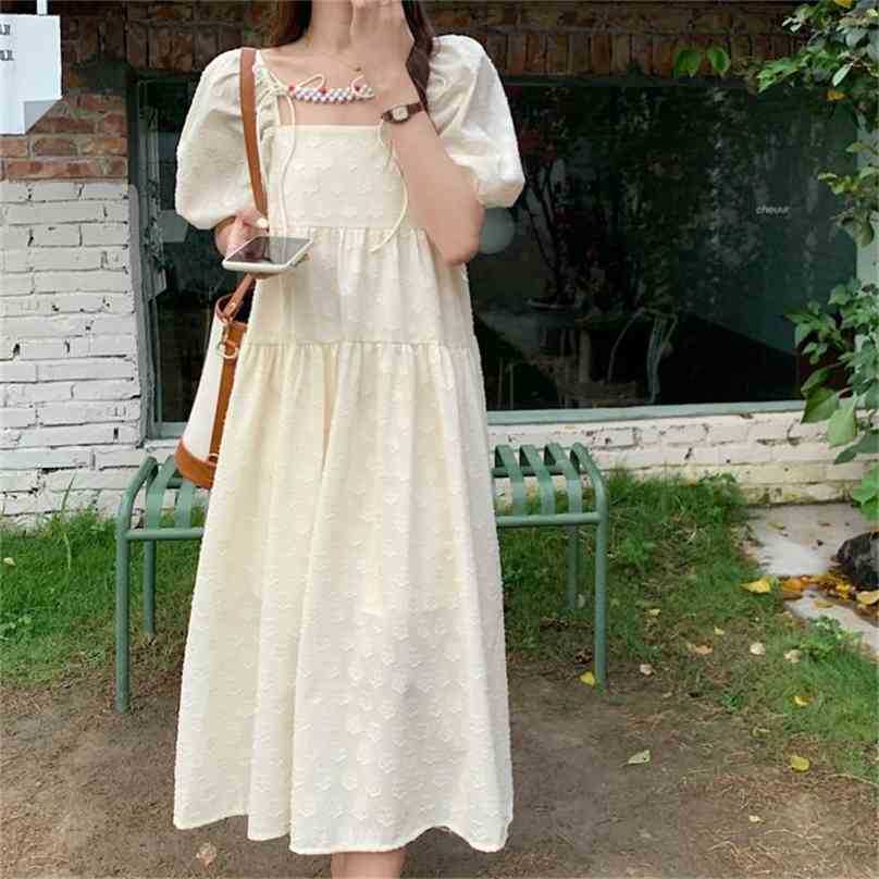 

Apricot Plus Size Sweet Lace Streetwear Square Collar Chic Floral Long Dresses Femme Lady OL Slim Prom Vestidos 210525, Photo color
