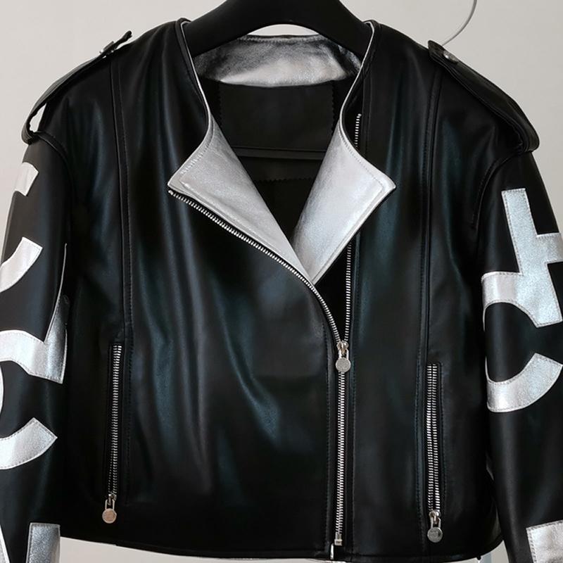 

Women's Leather & Faux Women Coat Spring 2022 Arrival Short Length Import Genuine Jacket Pattern Of Letters Plus Size Female Clothes, Black
