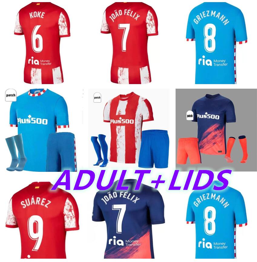 

JOAO FELIX Soccer Jerseys 21/22 .LLORENTE SUAREZ football jersey KOKE SAUL J..GIMENEZ striped shirts adult kids kit Camiseta de Atletico Los Colchoneros