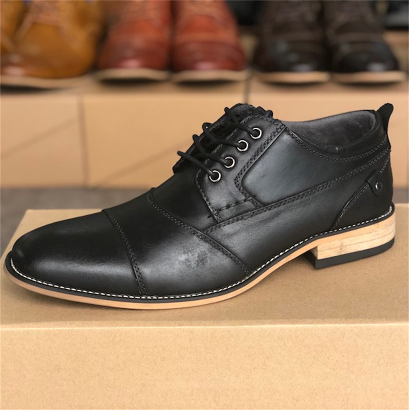

Men's Brand Cap Toe Oxford Dress Designer Shoes Genuine Leather Lace up Business Shoe Top Quality Party Wedding Trainers Big Size 002, Color 1