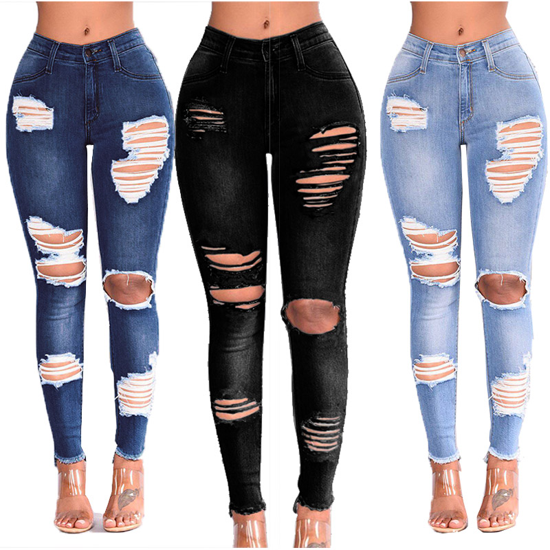 

Ladies Jean Women High Waist Pockets Zipper Buttons Vintage Pants Girls Casual Ripped Trousers Cotton Elastic Denim Slim Temperament Commuting, #03