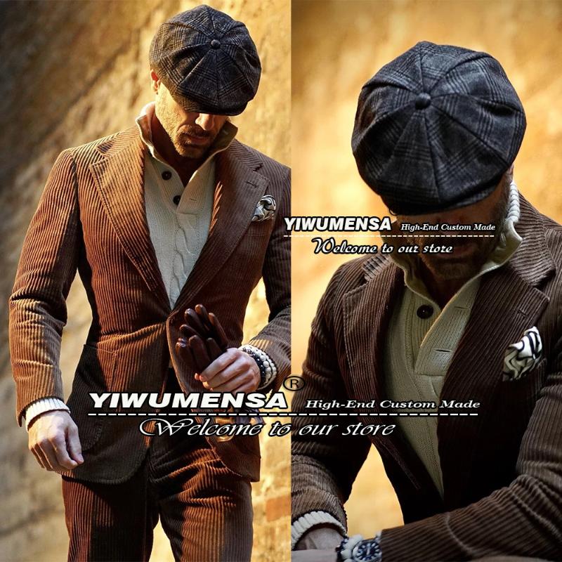 

Men's Suits & Blazers Autumn/Winter Brown Corduroy Men Tailor-Made 2 Buttons Single Breasted Jacket With Pants Groom Wear Wedding Tuxedos 20, Army green