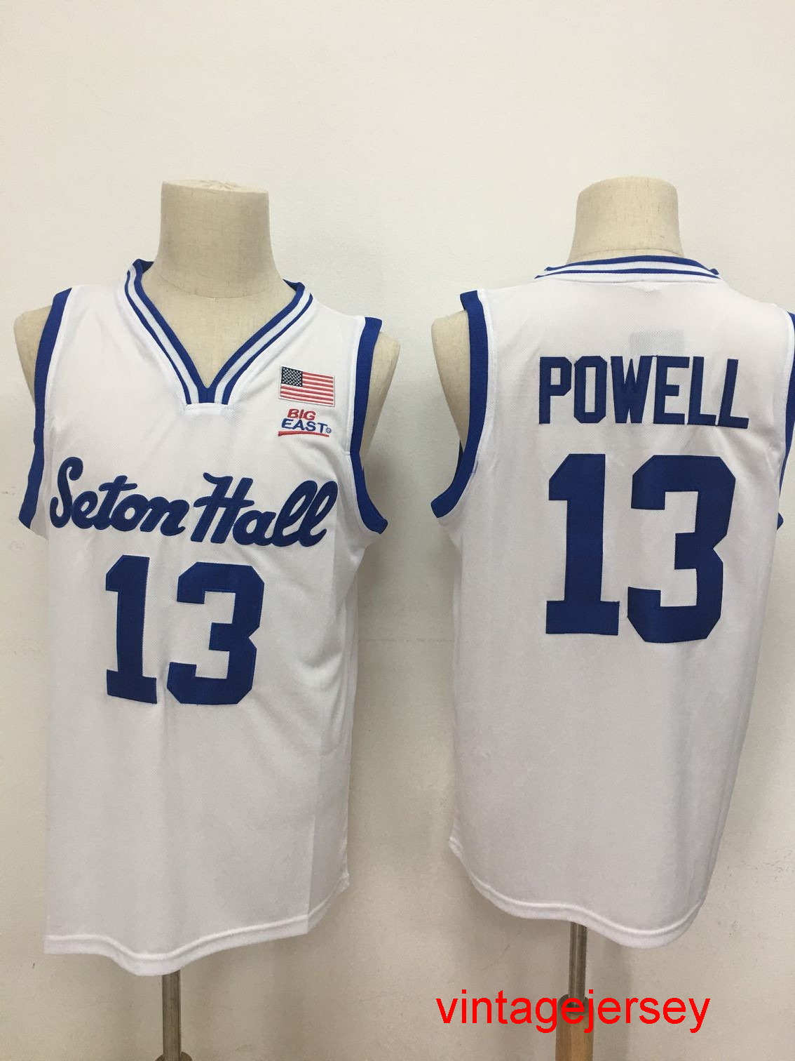 

Seton Hall #13 Myles Powell College white bule basketball jersey Embroidery Size -XXL