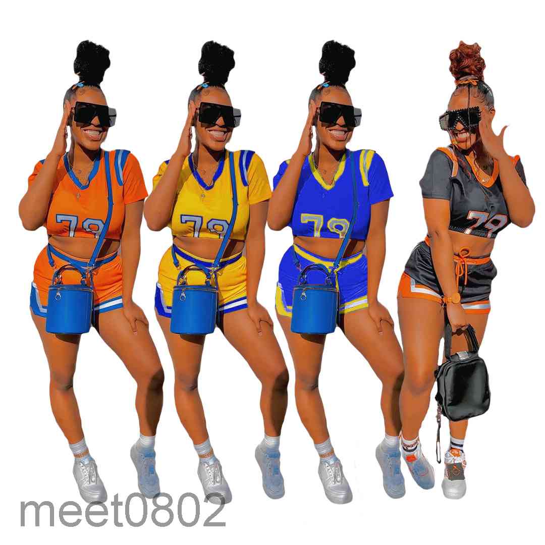 

Women tracksuits 2021 summer positioning printing short sleeve sports two piece sets women's Designer fashion casual printed shorts Sportswear Outfits, Yellow