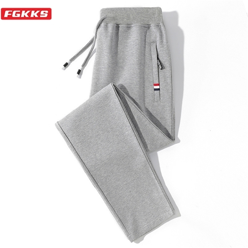 

FGKKS Fashion Brand Men Cotton Sweatpants Men Solid Color Elasticity Trousers Drawstring Casual Pants Male 211108, Pencil blue