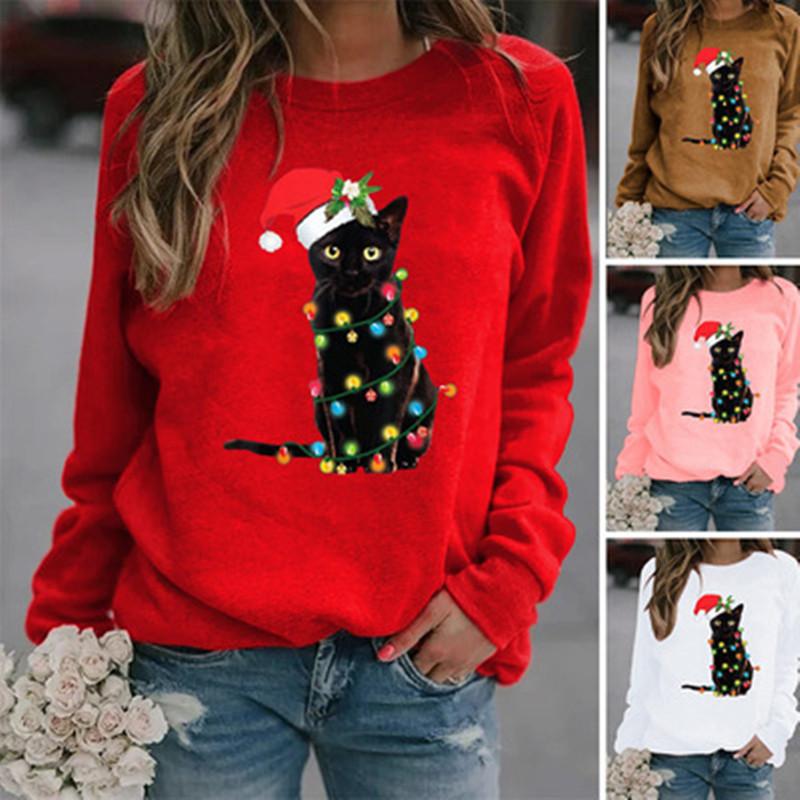 

Women' Hoodies & Sweatshirts Women Sweatshirt Christmas Cat Printed Pullover Autumn Casual Long Sleeve O-Neck Loose Hoodie Fashion Ladies, Fan y-001 pink