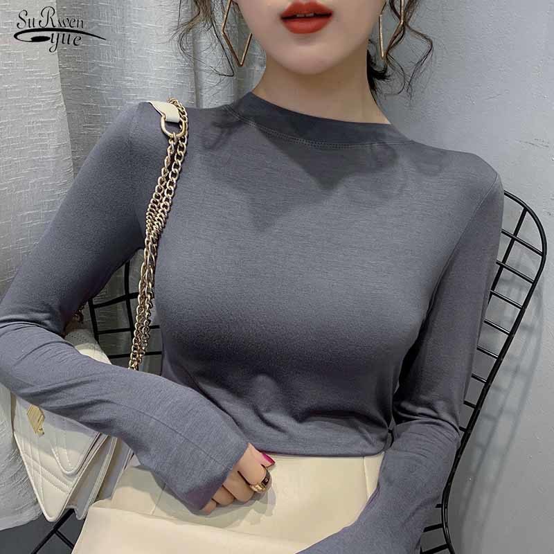 

Women Pullover Slim O-neck Tops Fashion Korean Style Autumn Long Sleeve Solid Blouse Bottoming Shirts Blusas Mujer 11257 210518, Green
