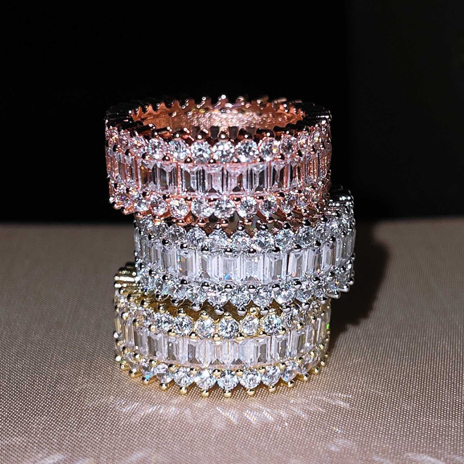

Ring inlaid zircon ring creative fashion jewelry, Golden;silver