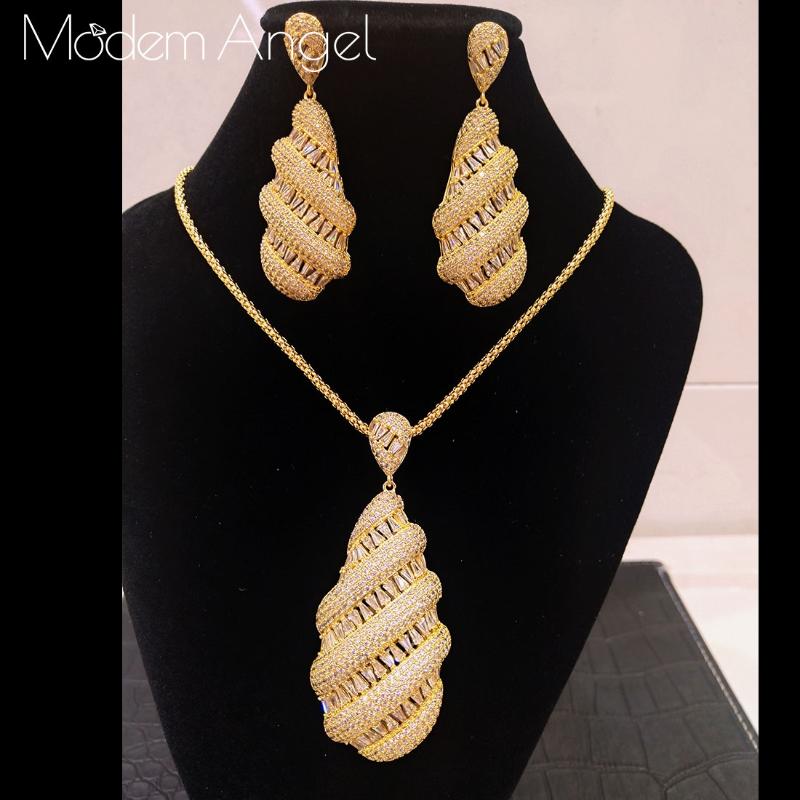

Earrings & Necklace ModemAngel 2021 Luxury WATER DROP Cubic Zirconia Statement Earring Jewelry Set For Dubai Women High Quality, Silver