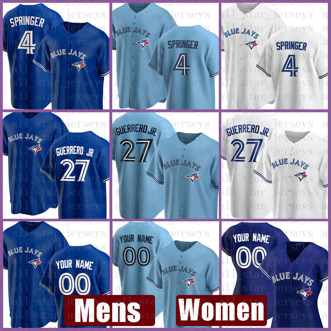 

2021 Toronto New Blue Jays Baseball Jersey Custom 27 Vladimir Guerrero Jr. Mens 4 George Springer Women 11 George Bell 55 Russell Martin, Jersey(lanniao)