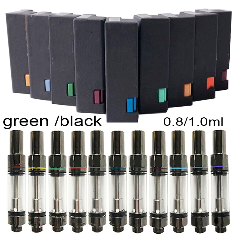 

0.8ml 1.0ml Atomizers Thick Oil Cartridges Ceramic Coil Green Black Box Empty Vape Cartridges E Cigarettes Dab Wax Vaporizer 510 Thread