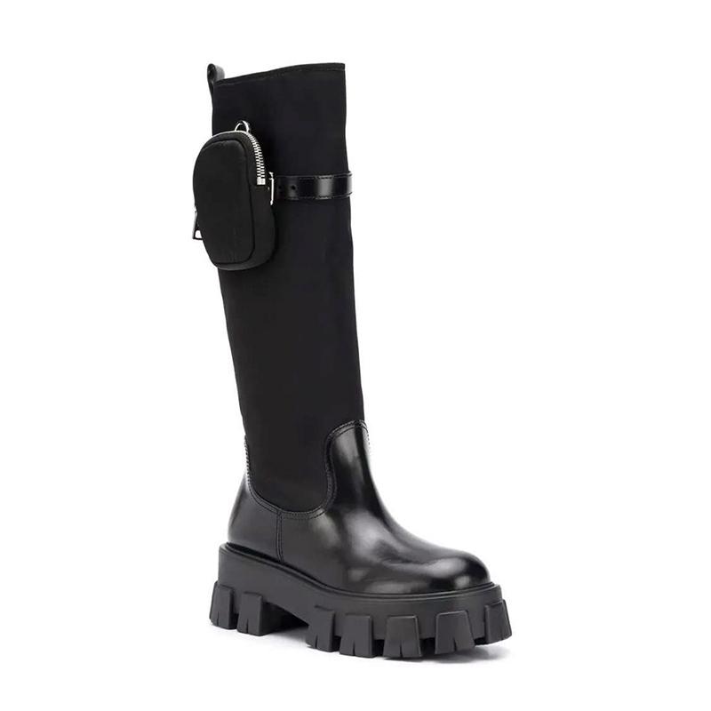 

Boots DEAT 2021 Autumn And Winter Fashion Casual Round Head Muffin Thick Bottom Knee High Heel Women Shoes SG099, Black