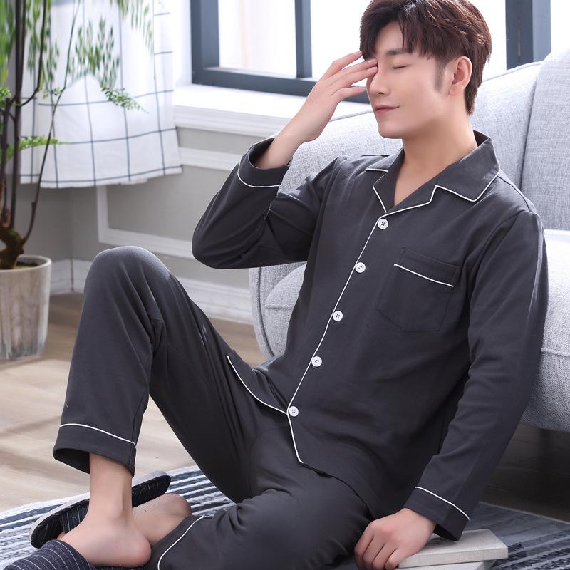 

Men' Sleepwear Pure Cotton Men Pajama Set Solid Color Soft Sweat Absorbing Nightgown, Gray