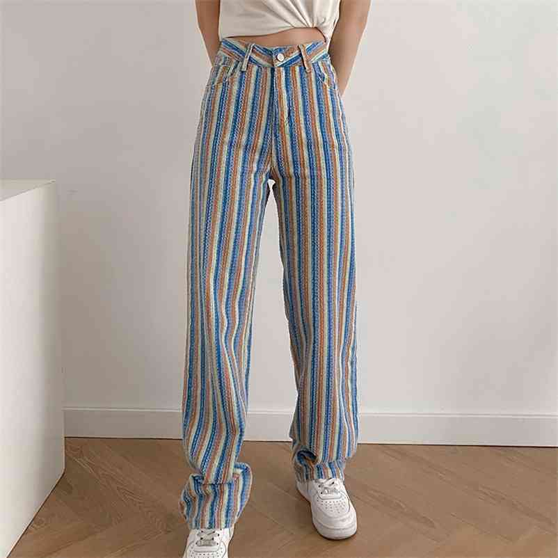 

Spring pants color vertical stripes slim slimming zipper closure 210524, Blue