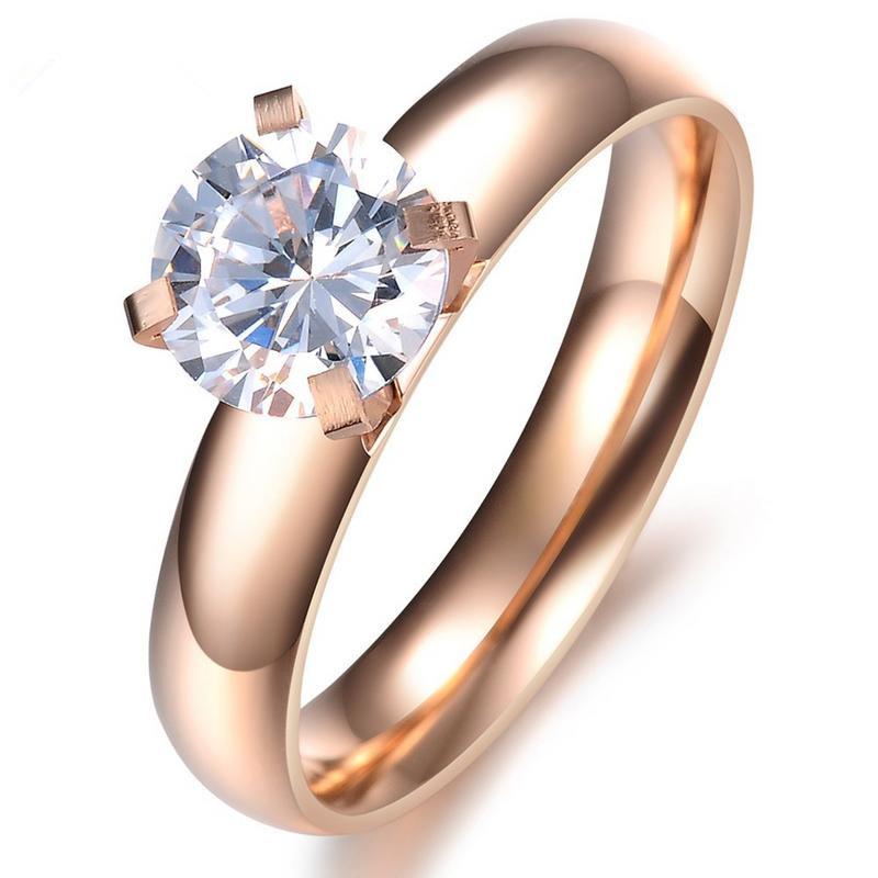 

Wedding Rings 2021 Titanium Steel Super Flash Crystal Ring Ladies Rose Gold Jewelry Gift
