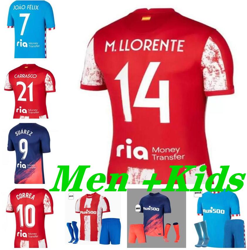 

JOAO FELIX Soccer Jerseys 21/22 M.LLORENTE SUAREZ football jersey KOKE SAUL J.M.GIMENEZ striped shirts adult kids kit Camiseta de Atletico, Black;yellow