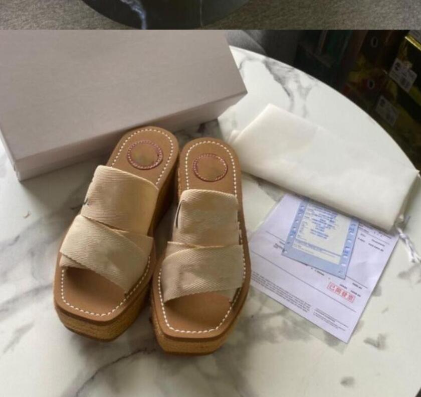

Designer Women Slippers Platform Espadrille White Printing Letter Canvas Sandal Flat Loafers Rubber Flip Flops Bottom Shoes