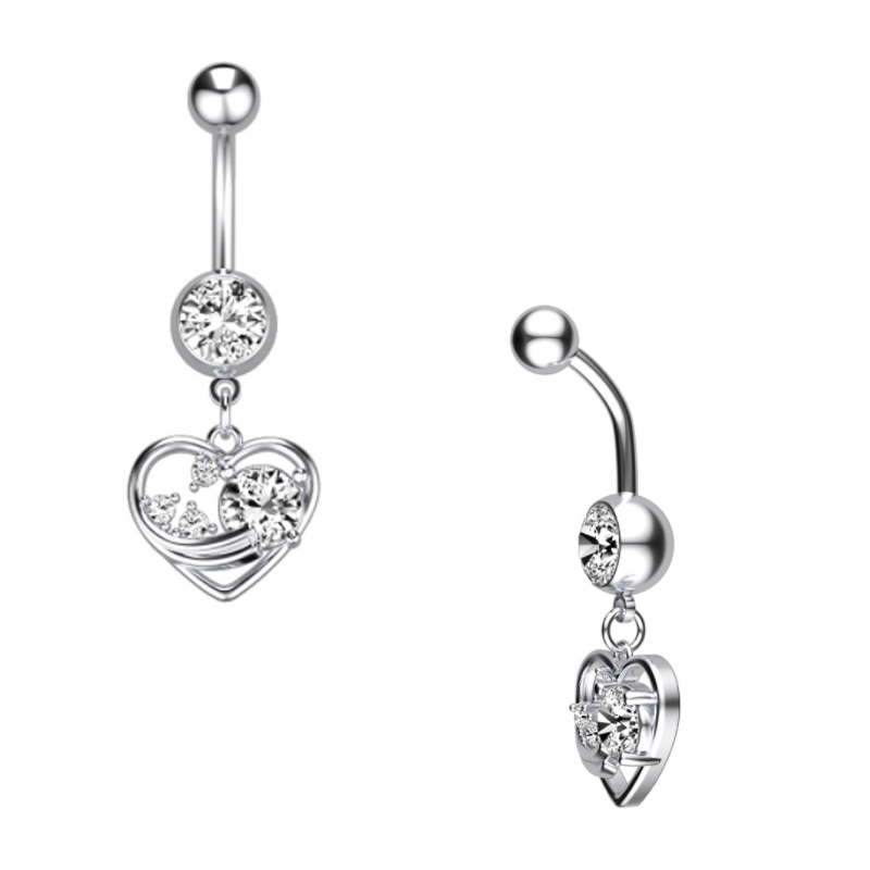 

Piercing Heart Dangle Diamond Belly Button Rings Navel Nail Allergy Free 316L Stainless Steel Body Jewelry for Women Crop Top Will and Sandy