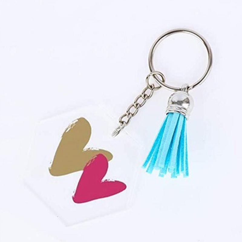 

Keychains 667E Acrylic Blank Colorful Tassels Metal Decoration Key Rings With Extension Chain 40 Small For DIY Projects