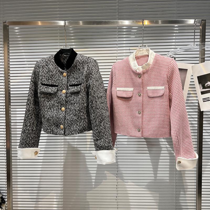 

Women's Jackets HIGH STREET Est Fashion 2021 Designer Color Block Wool Tweed Houndstooth Jacket, Black;brown