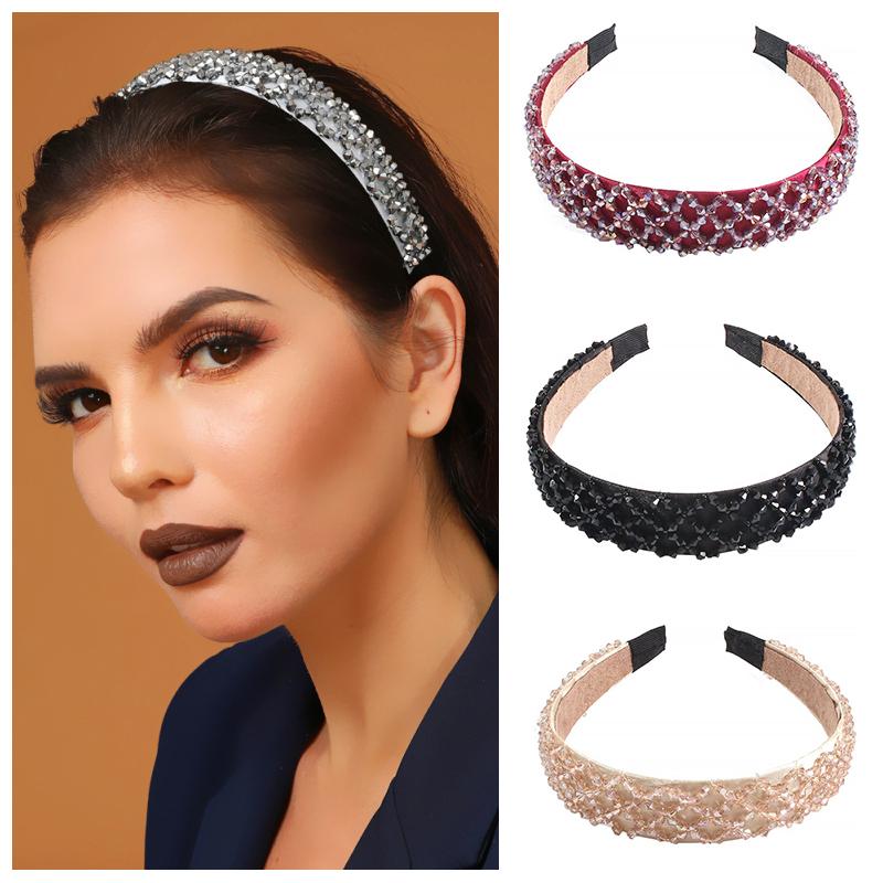 

Hair Clips & Barrettes Fashion Handmade Crystal Wide Hairbands Band For Women 2021 Rhinestone Beaded Ribbon Headband Jewelry Ornaments, Golden;silver