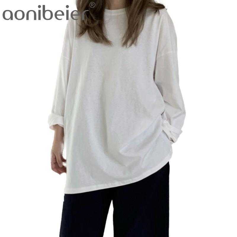 

Women Spring Summer T-Shirts Oversize Solid Bottoming Long Sleeve Wild Korean Minimalist Style Tops Casual Loose 210604, Khaki