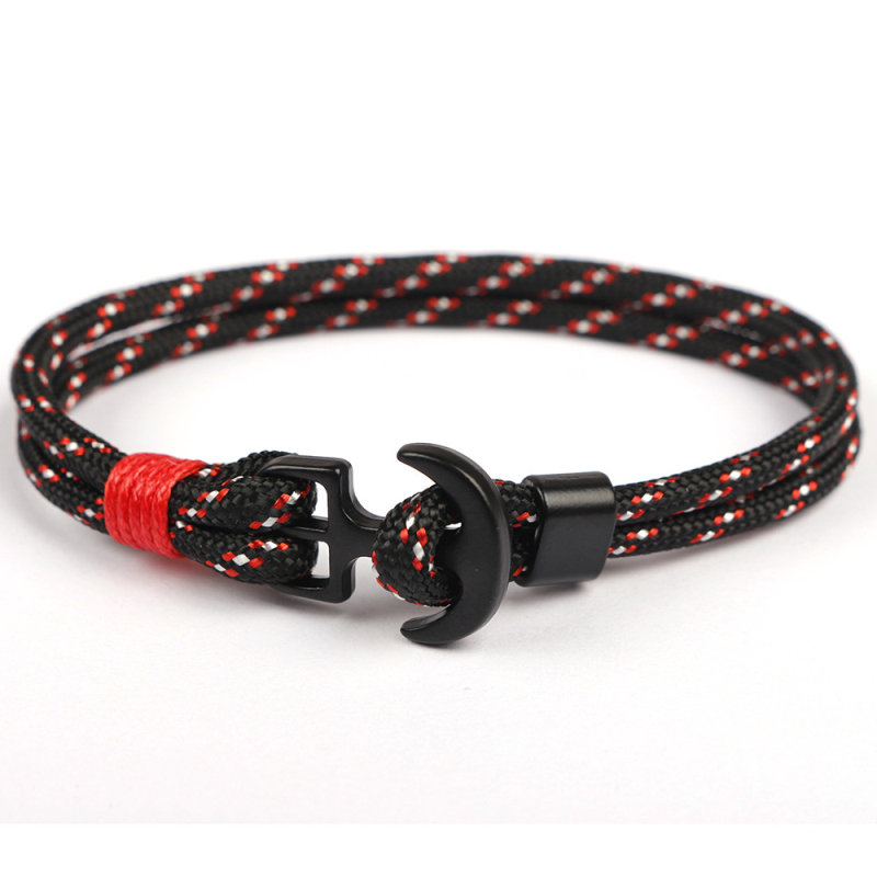 

New Fashion Black Anchor Charm Bracelets Handmade Colorful Paracord Jewelry for Man and Woman
