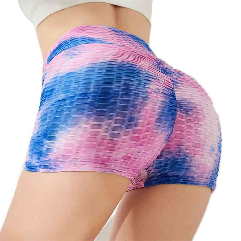 

Summer Ladies Tie Dye Jacquard Running Fitness Shorts Plaid Elastic Waist High Stretch Sexy Push Up Quick-dry Gym Workout 210604, Color 1