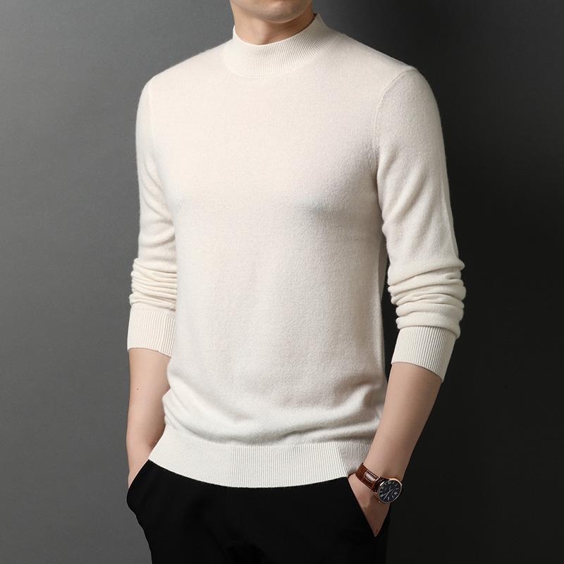 

Men's Sweaters High Quality 2021 Spring And Autumn Half Turtleneck Pure Color Sweater Men Knitted Zde2820, White;black
