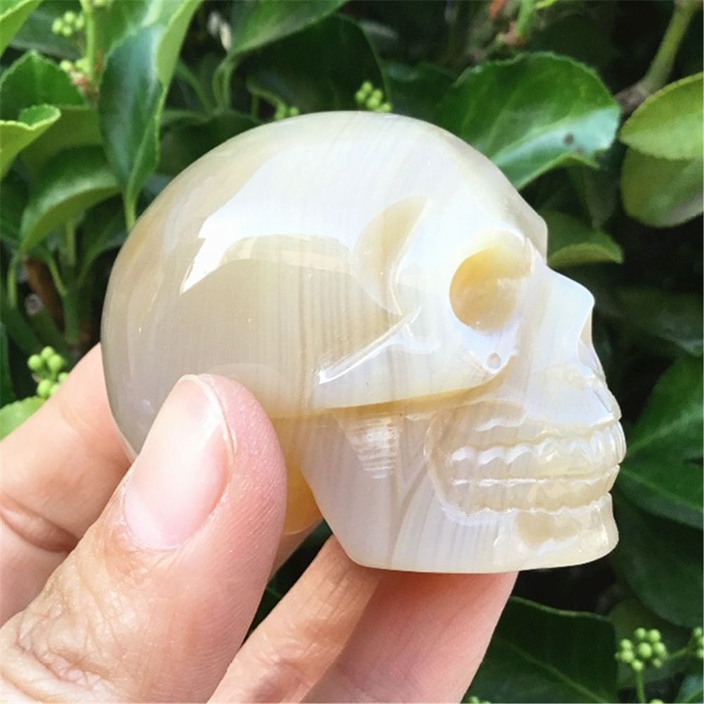 

2inches Natural gemstones carved agate quartz crystal skull figurine healing minerals and stones Halloween gifts for home decor