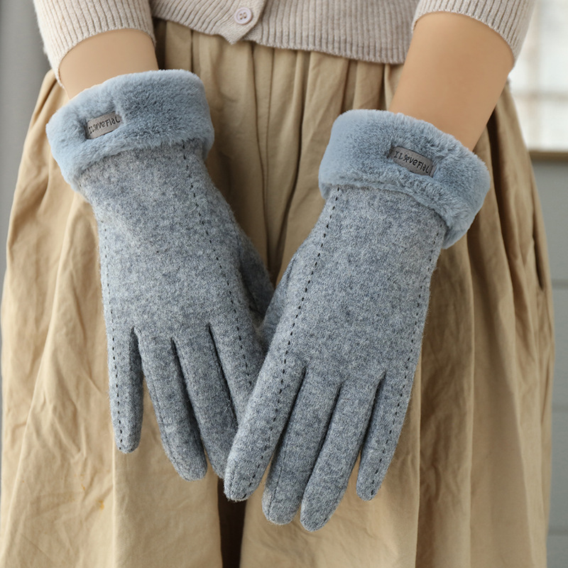 

New Cashmere Wool Gloves Female Winter Cute Riding Warm Velvet Padded Thickened Touch Screen Cold-Proof Skiing Factory Wholesale