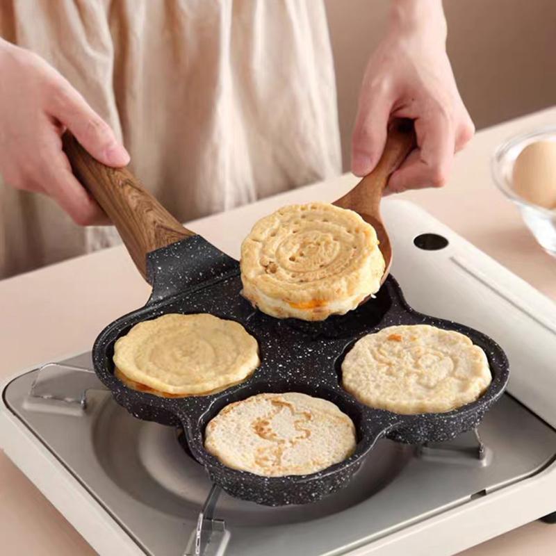 

Pans 4 Holes Omelette Pan Non-stick Burger Eggs Ham Pancake Maker Breakfast BBQ Wok Cooking Pot No Oil Smoke