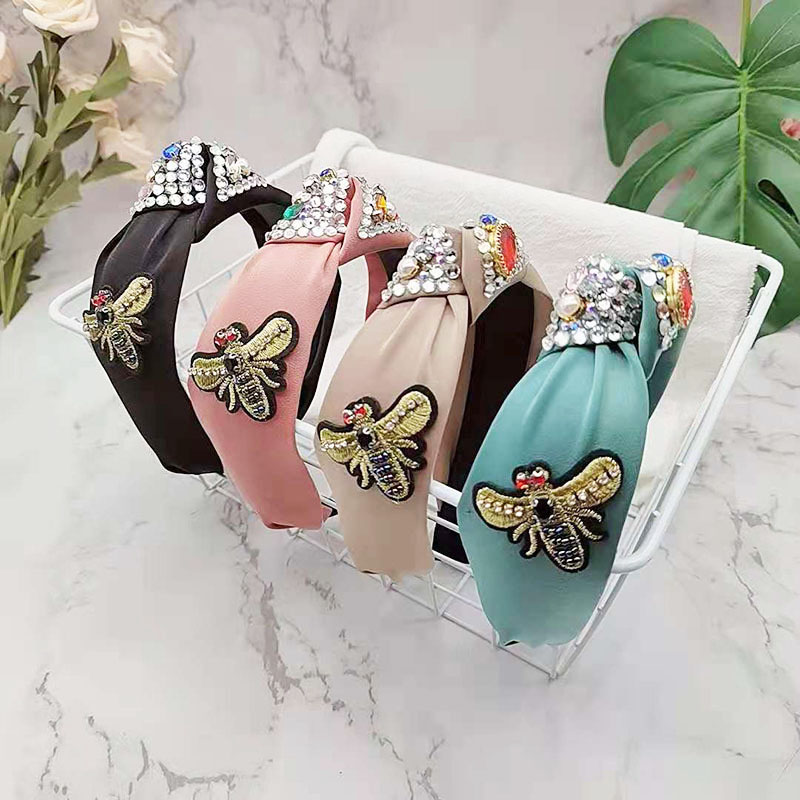 

Fashion Rhinestone Bees Headwear Hairband Headband For Women Wide Side Bohemia Turban Flower Hair Accessories, #6